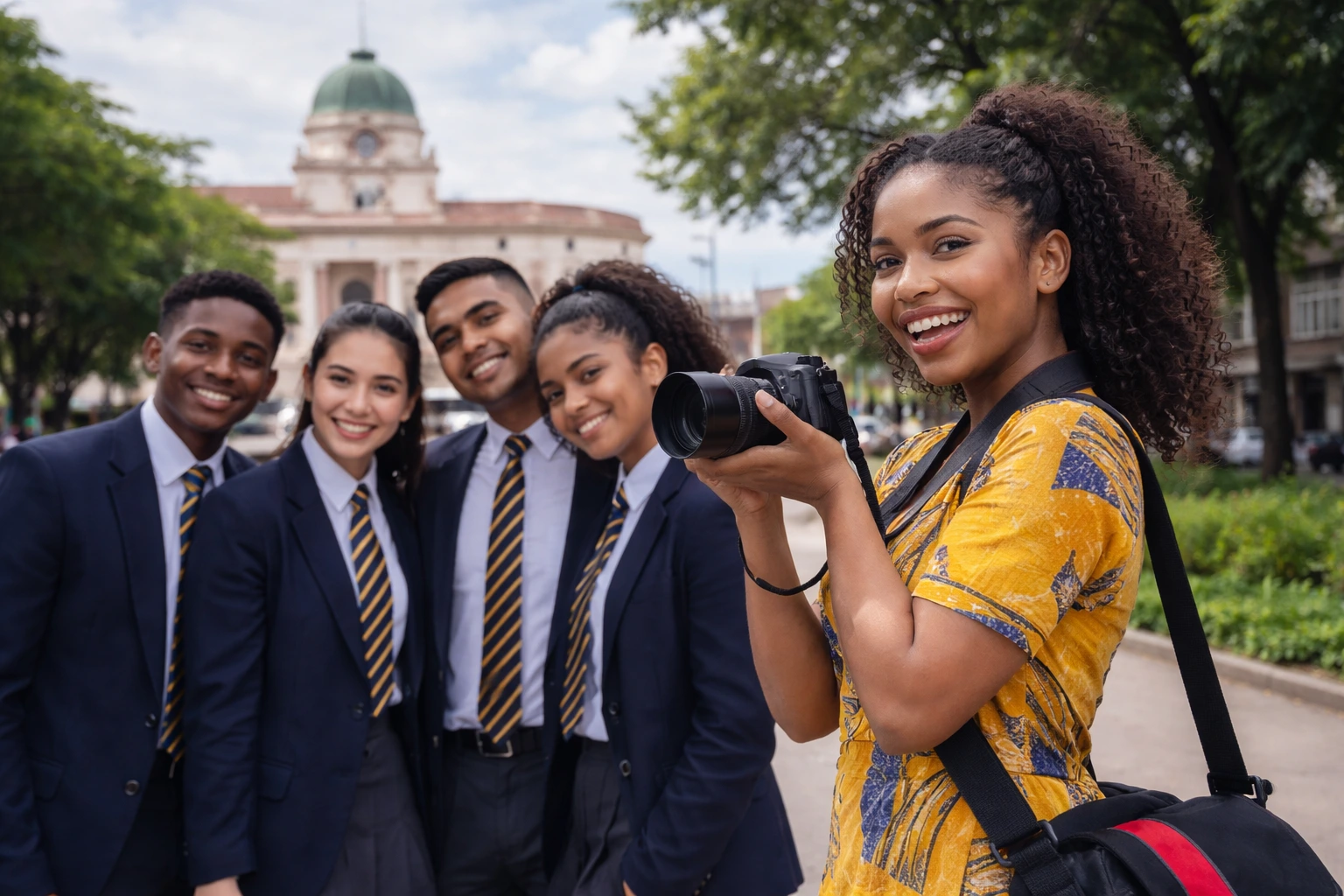 Students taking part in a location photography shoot